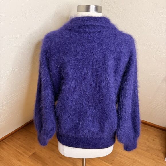 VTG Connie A Lee Angora Fuzzy Sweater Womens S/M Purple Collared Whimsical Retro - Picture 11 of 11